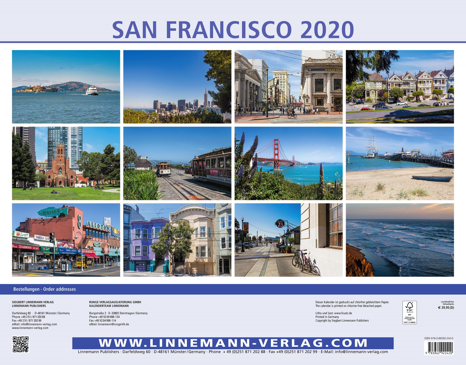 Calendar San Francisco 2020 Wall calendars 2020 Town countries and